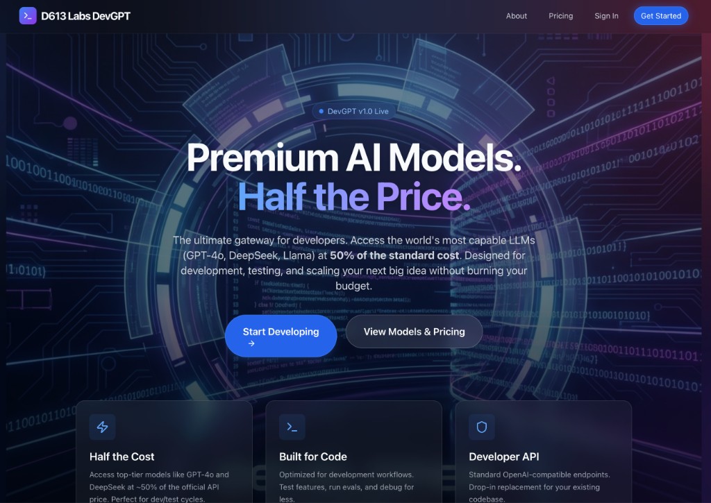 DevGPT - Premium AI Models at Half the Price